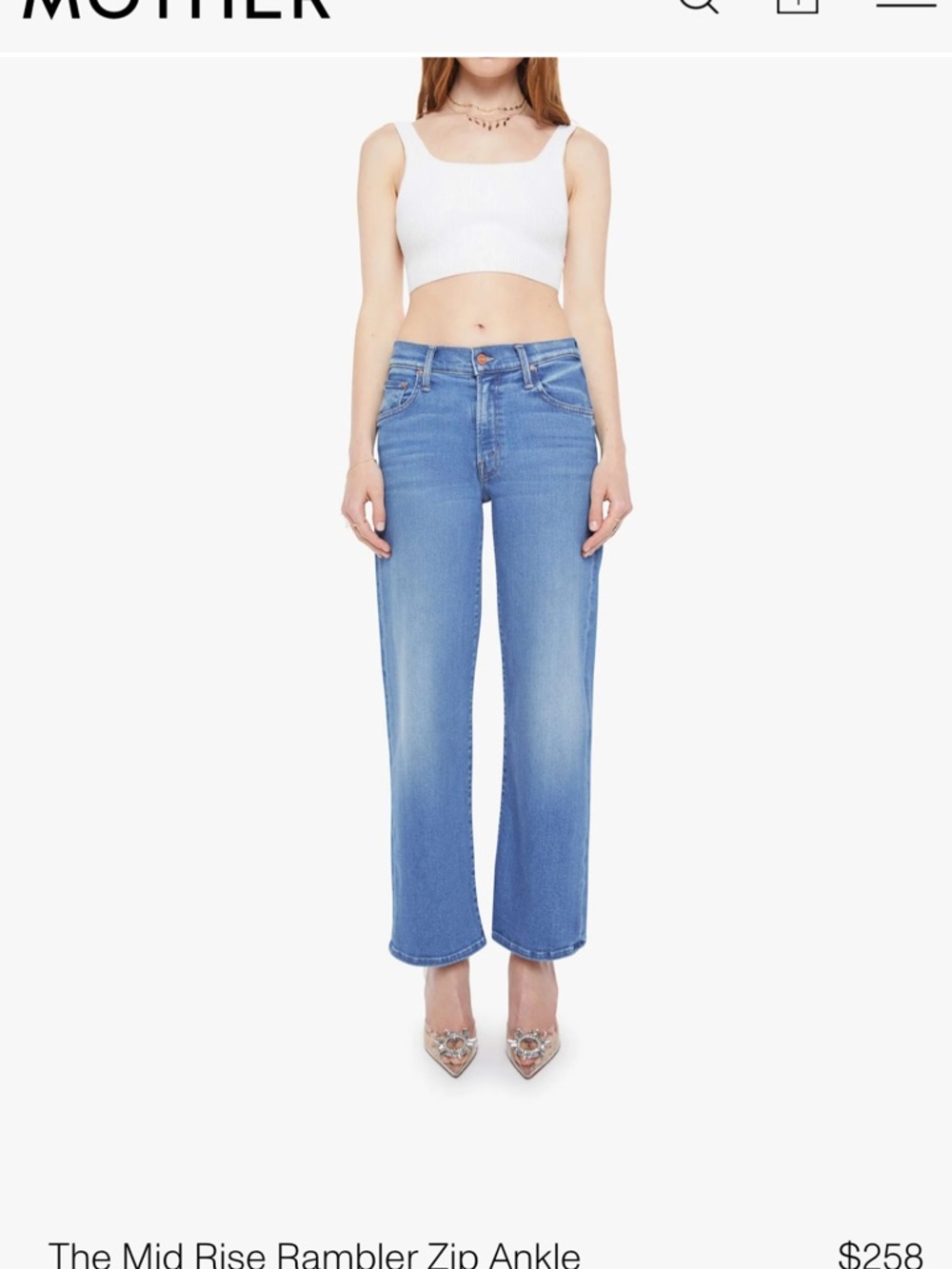 MOTHER  Mid- Rise Rambler — Light Blue Ankle Straight Jeans